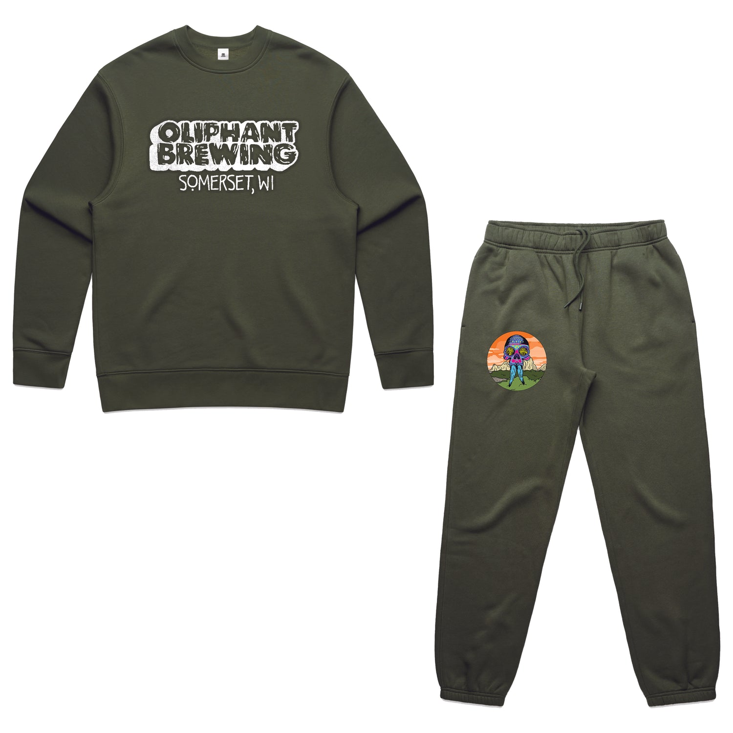 Oliphant Puff Paint Crewneck - Cypress Green