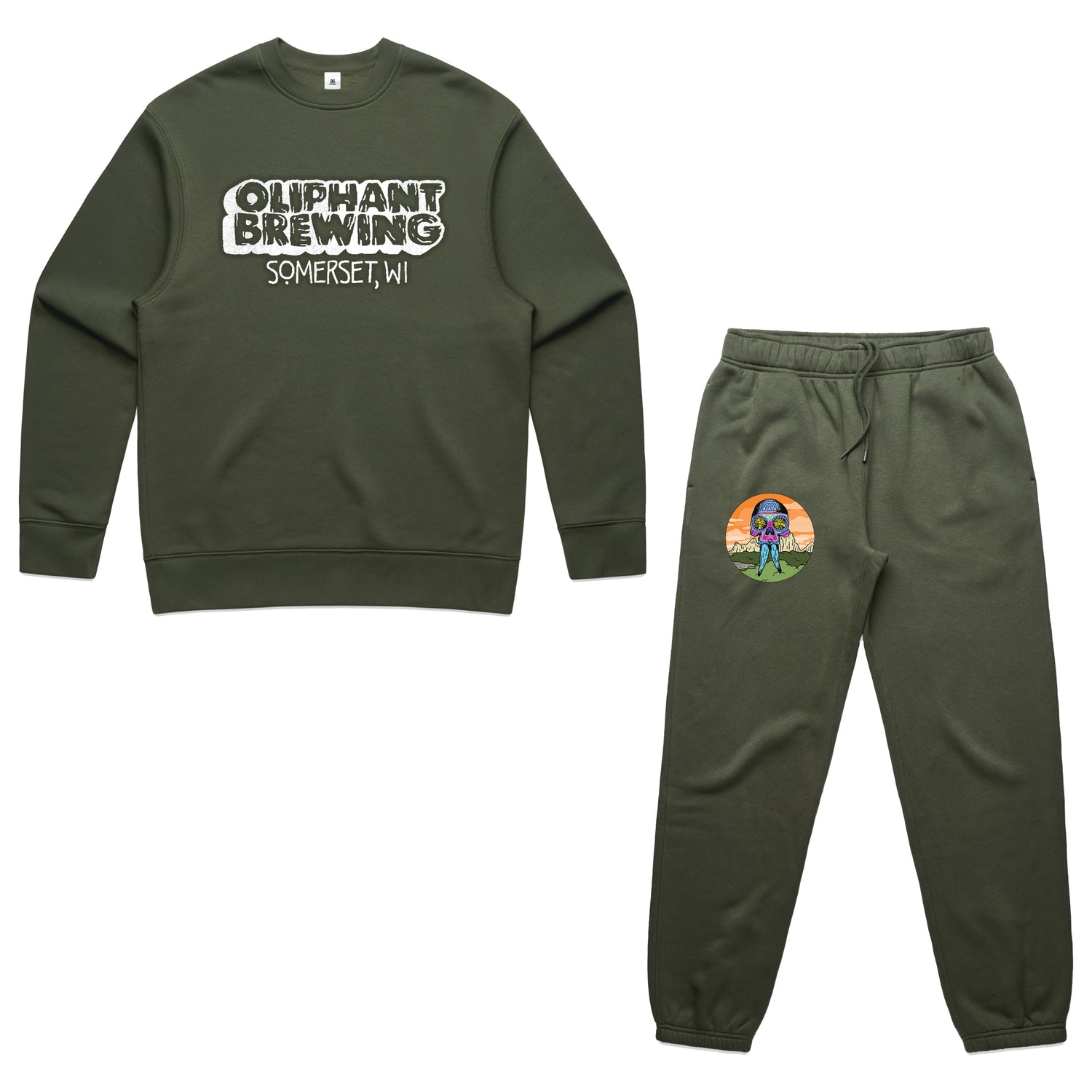 Oliphant Puff Paint Crewneck - Cypress Green